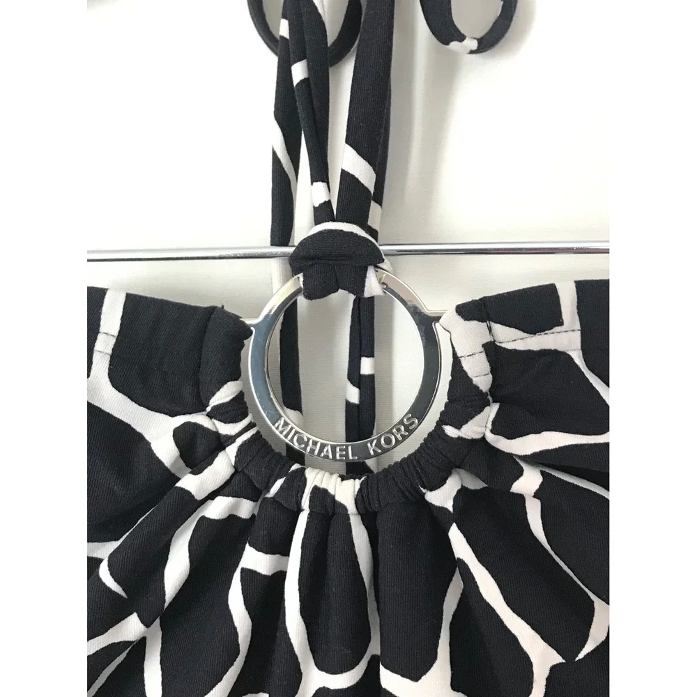 Michael Kors Animal Print Halter Tankini Swim Top Silver Tone Hardware Size 18W